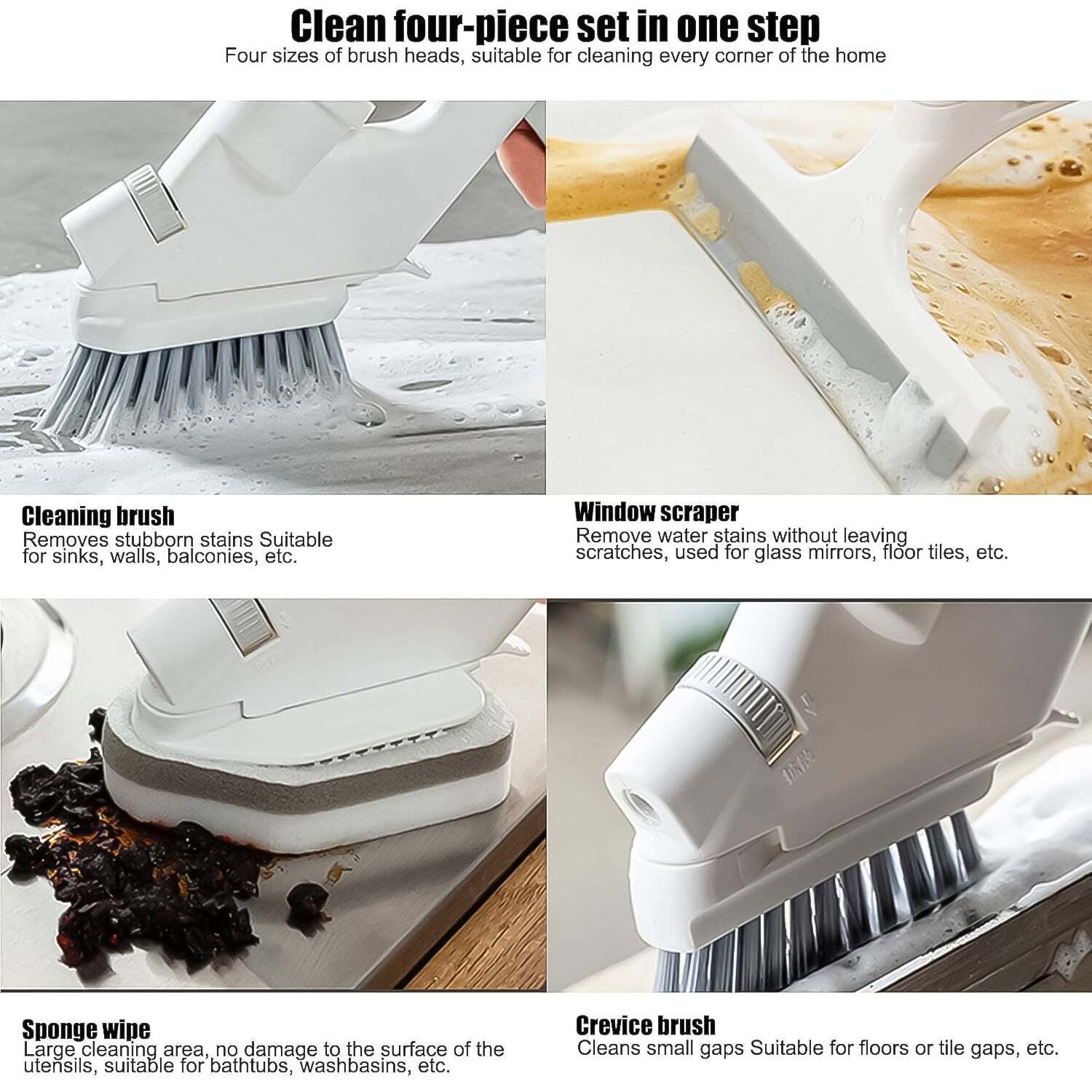 4 in 1 Scrub Brushes for Cleaning 4 Types of Brush Head Replacementss