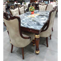 Granite Dining Table - Wooden, Square Shape, Brown Color | No Assembly Required, 1-year Warranty