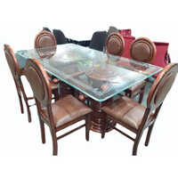Glass Dining Table - High-quality Glass And Wood, Modern Rectangular Design With Polished Brown Finish, Non-foldable Wooden Chairs Included