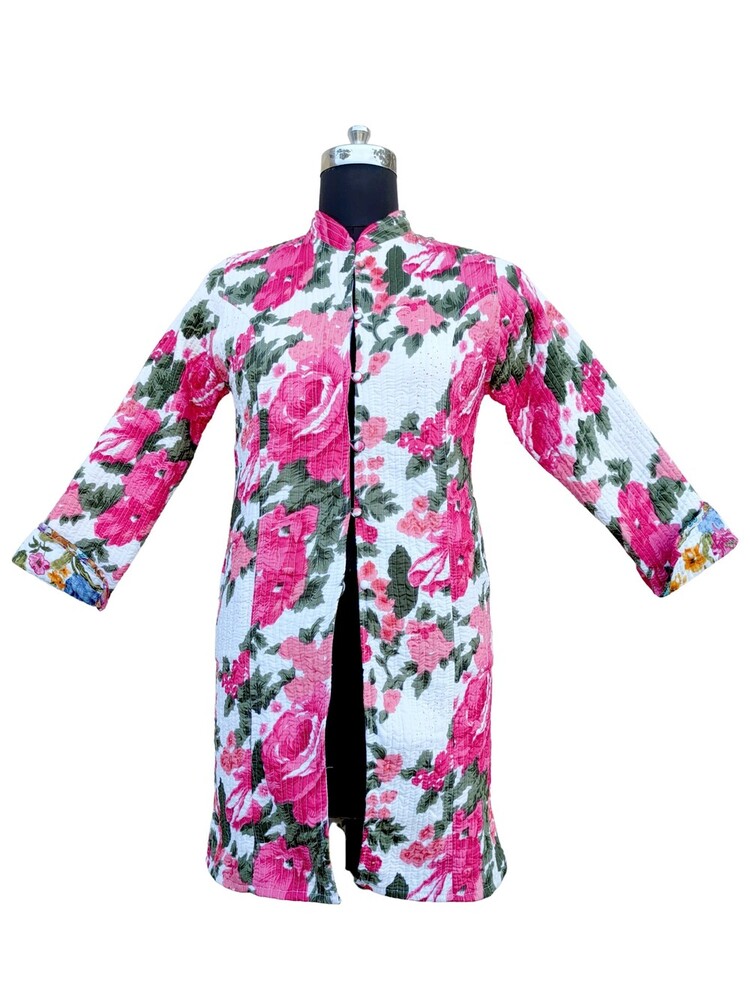 Long Quilted Screen Printed Jacket - Color: Multi Color