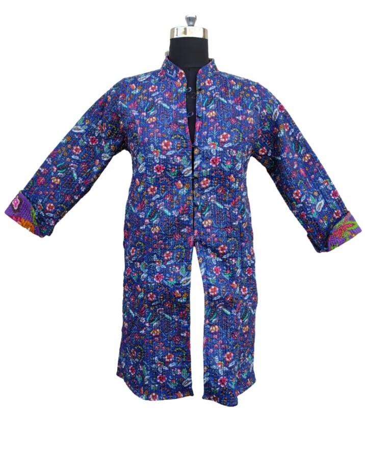 Long Quilted Screen Printed Jacket - Color: Multi Color