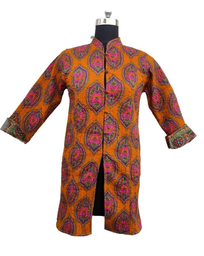 Long Quilted Screen Printed Jacket - Color: Multi Color