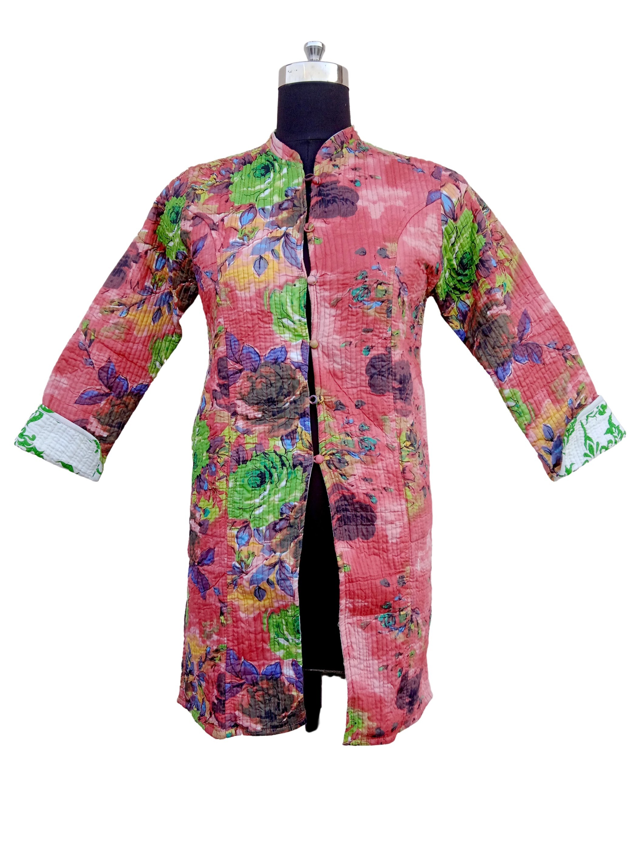 Long Quilted Screen Printed Jacket - Color: Multi Color
