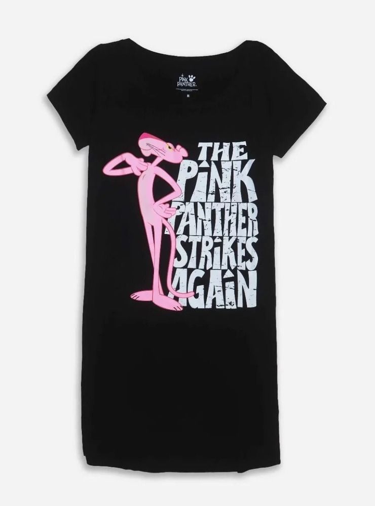 Pink Panther Ladies Printed Black Nighty