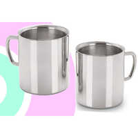 Double Wall Mug - Stainless Steel, Silver Color | Features Durable Handles, Warranty Included