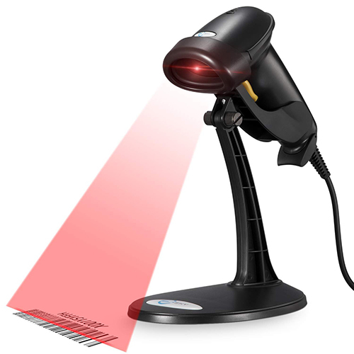 Wired Barcode Scanner - 150x80x70 mm, 200g , USB Laser Scanner with 1.8m Cable Length for Retail, Warehouse & Library Usage, CE & RoHS Compliant