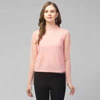 Ladies Pink Mesh High Neck Top - All Sizes | Plain Pattern, Suitable for Winter Wear, Soft and Comfortable Fabric