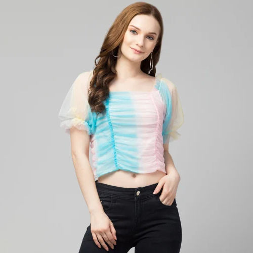 Women Solid Half Sleeve Top - Color: Multicolor