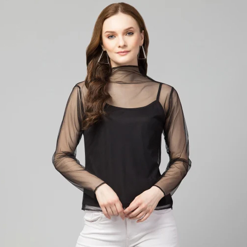 PBB Black Ladies Top - Cotton Blend, All Sizes | Elegant Black Color, Plain Pattern, Ideal for Summer Wear