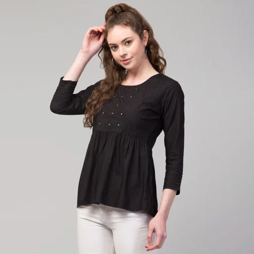 Bo31 Black Ladies Designer  Top - Pattern: Plain