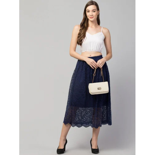 Bo14 Navy Blue Ladies Skirt - Pattern: Plain