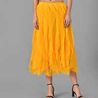Ladies Long Skirt - Cotton Blend | Yellow Plain Design for All Sizes, Ideal for Summer Wear