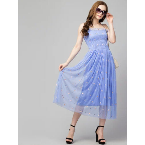 Bo2 Ladies Blue Frock - Pattern: Plain