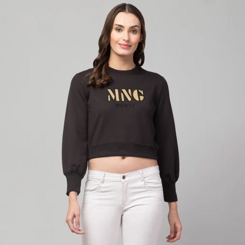 Bo27 Black Ladies Printed Sweatshirt - Feature: Washable