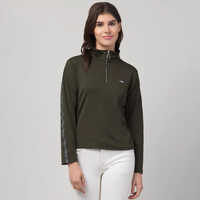 Ht Olive Green Ladies Collar T Shirt - Cotton Fabric, Long Sleeves | Timeless Style, Breathable Comfort, Elegant Design For Casual & Formal Wear