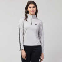 Ht Grey Ladies Collar T Shirt - Cotton Blend, Long Sleeve, Grey Color | Plain Pattern For Effortless Style And Everyday Comfort