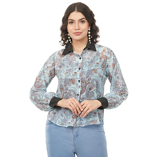 BO115 BLUE Women Trendy Ladies Printed Shirt