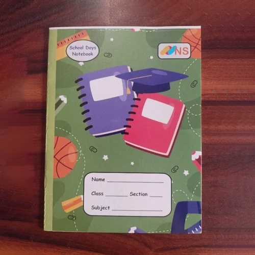 NS 184 Pages English Single Line School Notebook - Soft Paper Cover, 18x24cm Size | Saddle-Stitched Binding, Stylish Printed Design