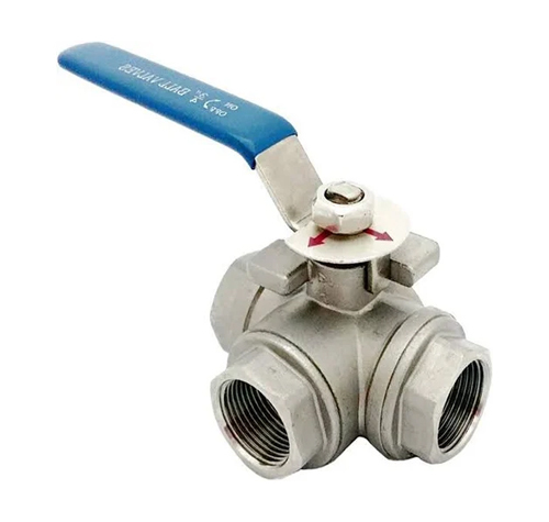 Three Way Metal Ball Valve - Stainless Steel, Different Sizes, Polished Silver Finish | Medium Pressure Water Flow Control, Reliable Performance