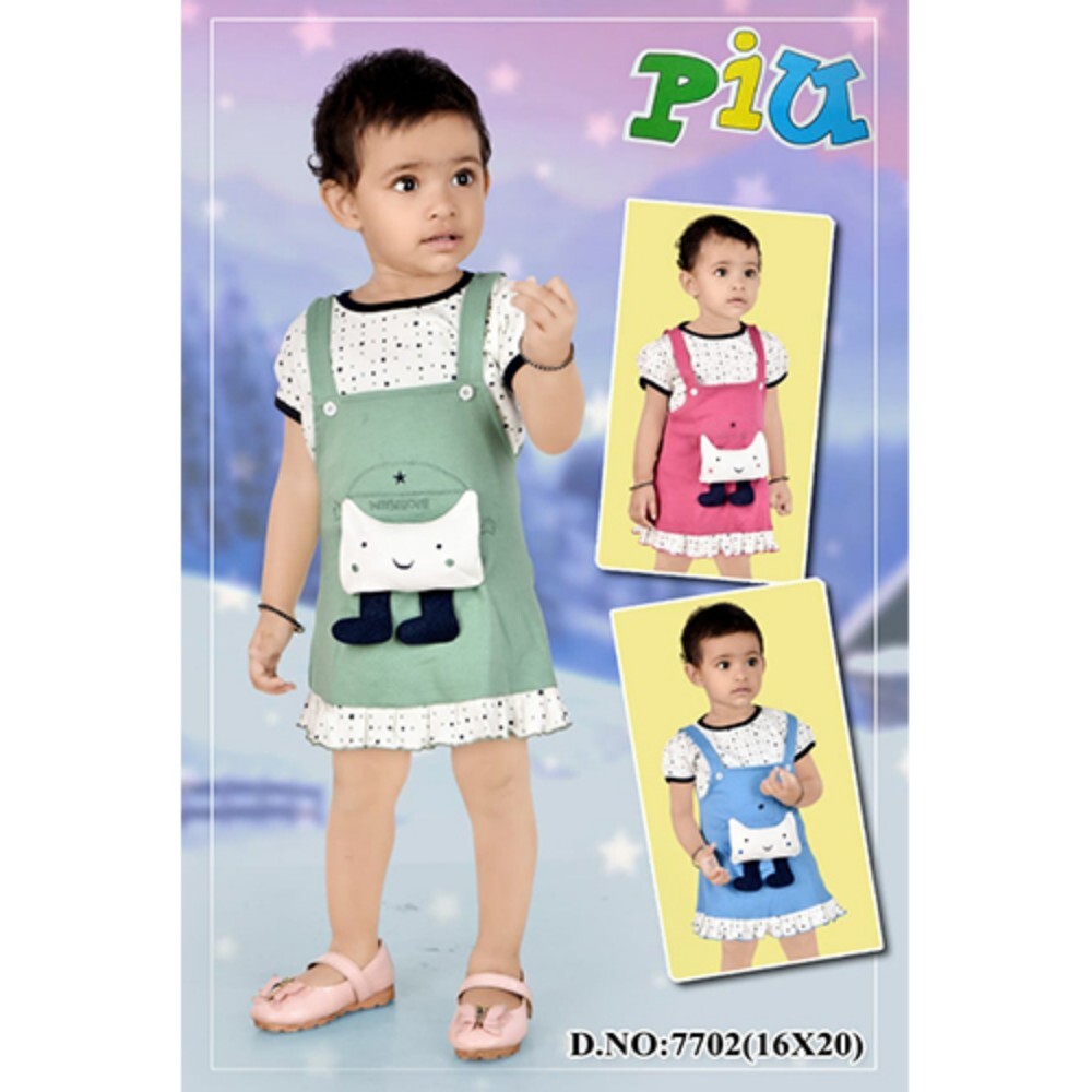 7702 Baby Girls Tunic Frocks - Cotton Material, Short Sleeves, Printed Pattern | Modern Style for Playdates, Gatherings, and Outings
