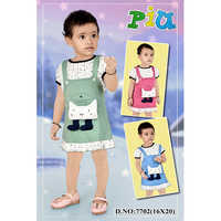 7702 Baby Girls Tunic Frocks - Cotton Material, Short Sleeves, Printed Pattern | Modern Style For Playdates, Gatherings, And Outings