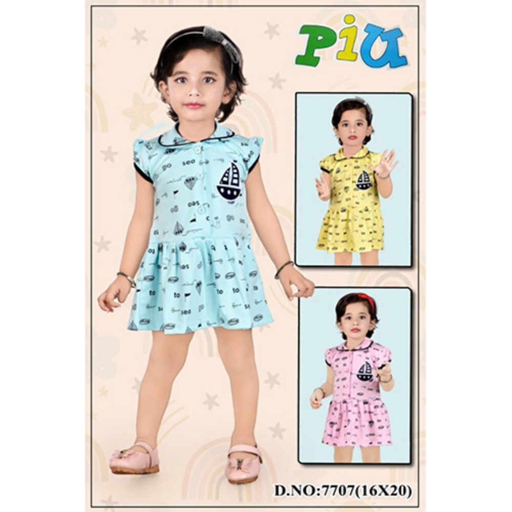 7707 Baby Girls Half Open Frocks - Cotton Material, Short Sleeves, Modern Printed Pattern | Perfect for Summer, Easy to Wash and Maintain