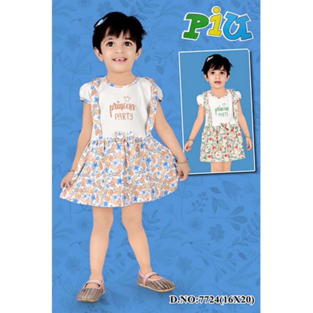 7724 Baby Girls Galish Style Frocks - Cotton, Various Sizes | Short Sleeves, Modern Printed Pattern, Perfect for Summer Comfort