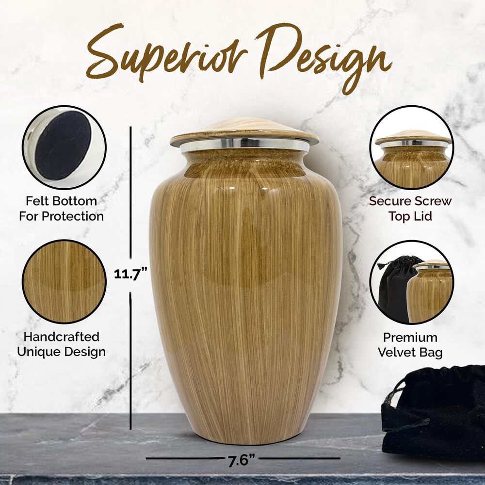 Wooden Finish Metal Adult Cremation Urn for Ashes