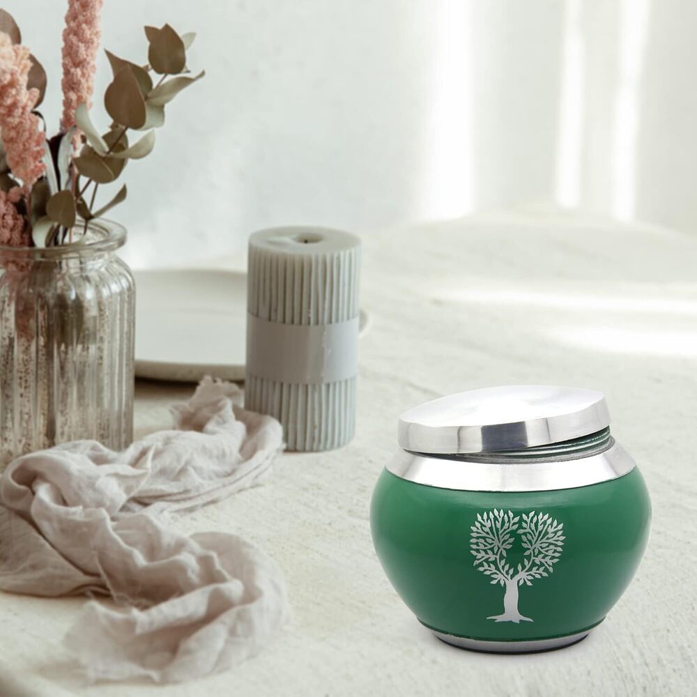 Odyssey Pet Cremation Urn , Life Of Tree Ashes Urn - Color: Silver & Green