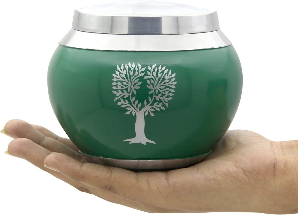 Odyssey Pet Cremation Urn , Life Of Tree Ashes Urn - Color: Silver & Green