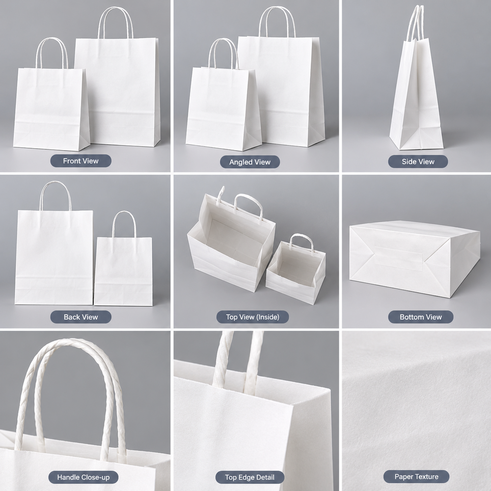 Kraft White Twisted Handle Paper Carry Bags - Moisture-Proof, Custom Sizes & Colors | Flexiloop & Patch Handles, Modern Aesthetic Design