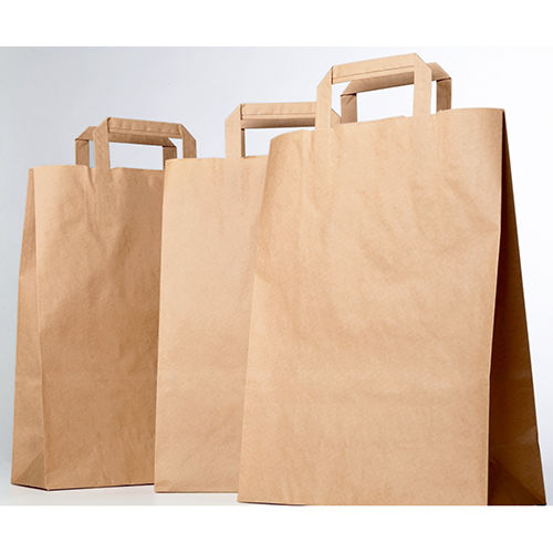 Kraft Brown Flat Handle Paper Carry Bags - Color: Different Available