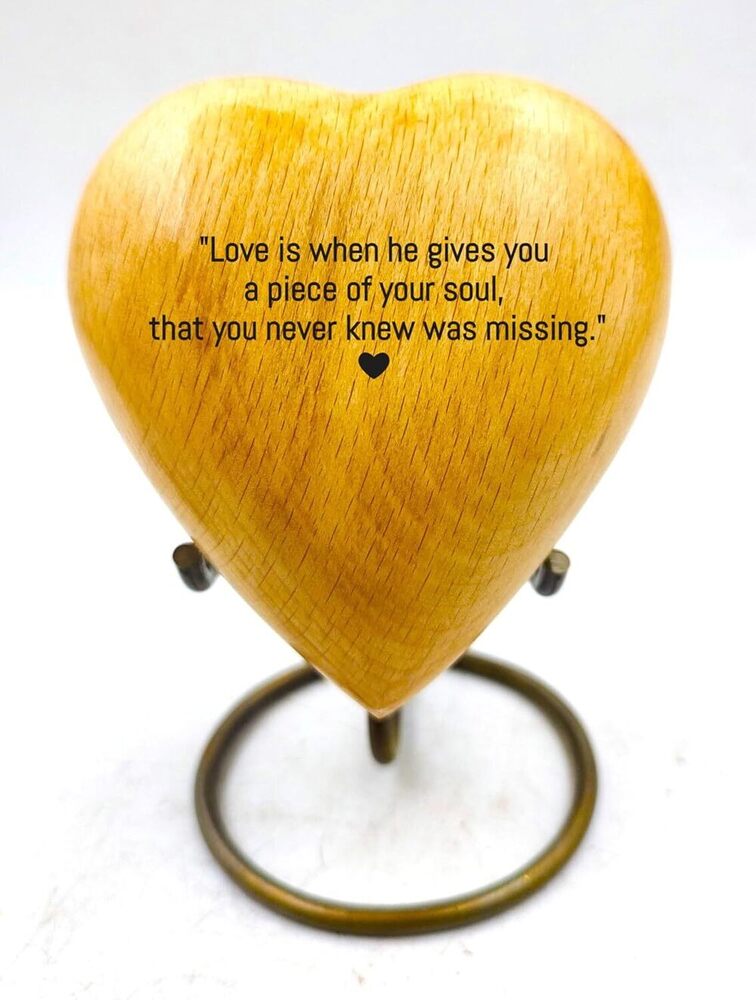 Wooden Finish on Metal Heart Shaped keepsake Cremation Urn for Ashes Memorial Gifts Funeral Urns
