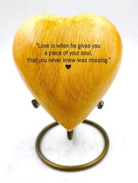 Wooden Finish on Metal Heart Shaped keepsake Cremation Urn for Ashes Memorial Gifts Funeral Urns