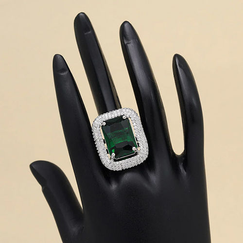 Green Color American Diamond Finger Ring - Color: Different Available