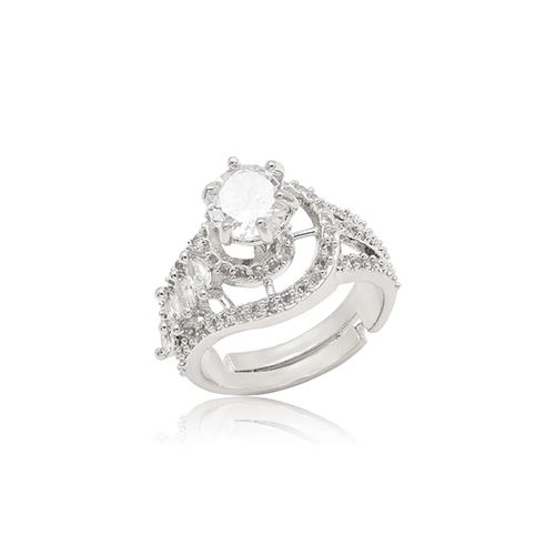 Silver Color American Diamond Finger Ring - Color: Various Available