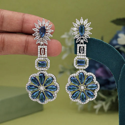 Blue Color American Diamond Earrings - Color: Various Available