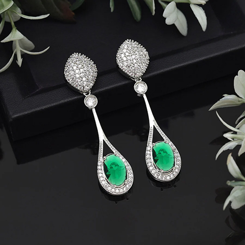 Green Color American Diamond Earrings - Color: Various Available