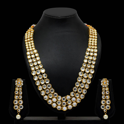 White Color Imitation Pearl Kundan Necklace With Earring - Color: Various Available