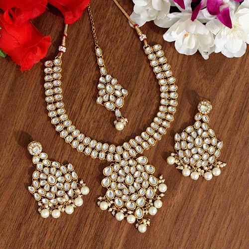 White Color Kundan Necklace Set - Color: Various Available