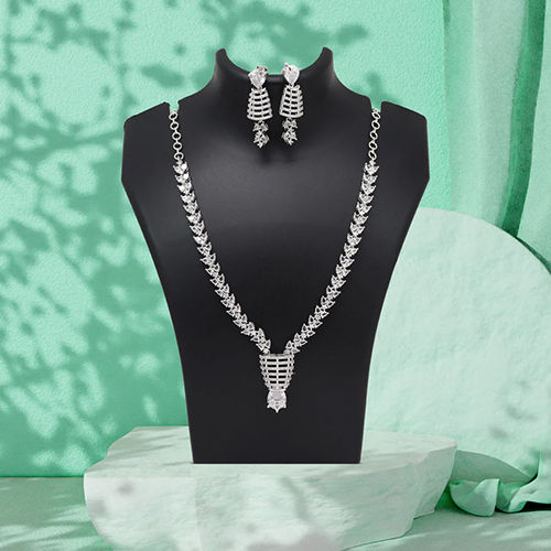 Silver Color American Diamond Necklaces Set - Color: Various Available