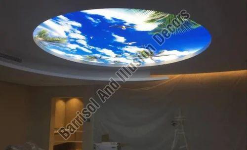 Moving Clouds Stretch Ceiling - 0.18mm Translucent Material , Customizable Shape And Size With Dynamic Led Backlighting
