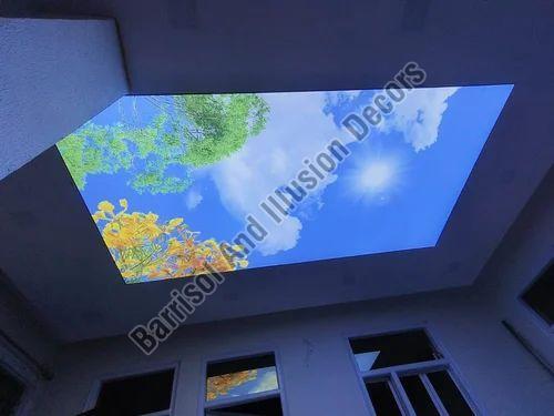 Moving Clouds Stretch Ceiling - 0.18mm Translucent Material , Customizable Shape And Size With Dynamic Led Backlighting