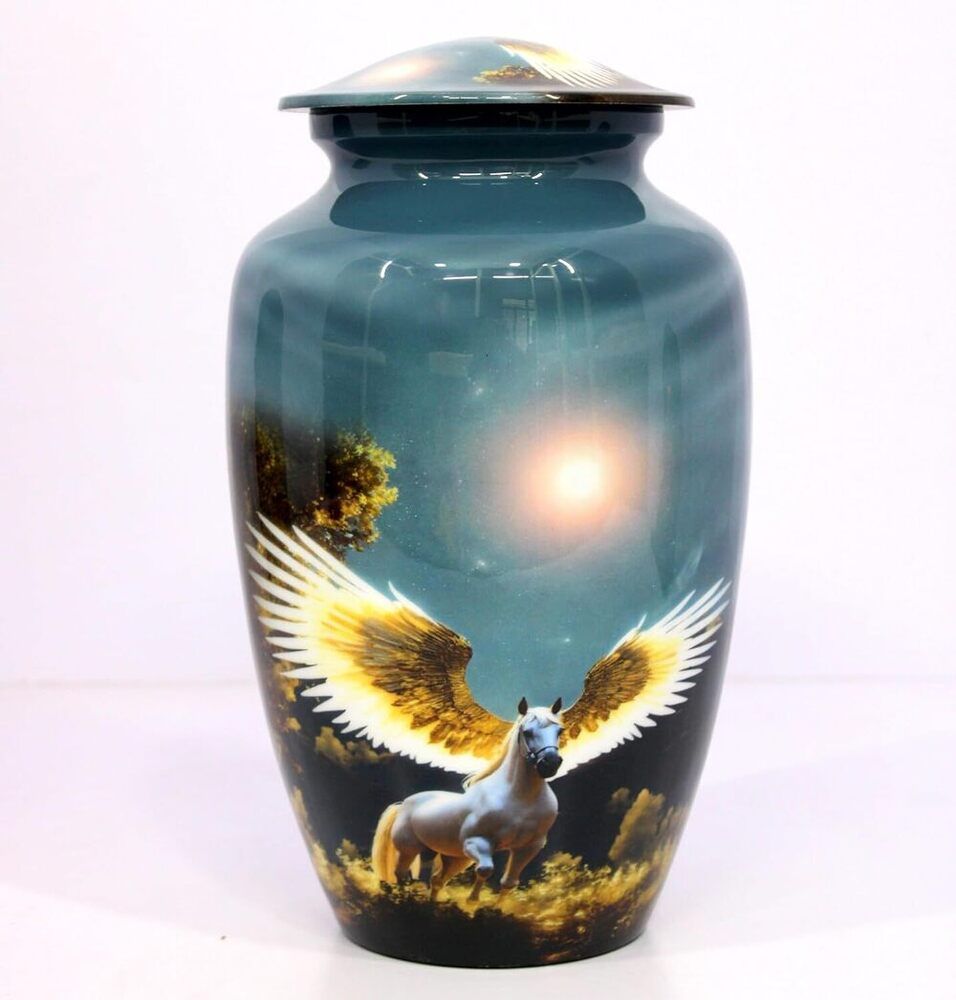 Flying Horse Print Cremation Urn for Adult Ashes - Metal Funeral Urns wholesale Supplies