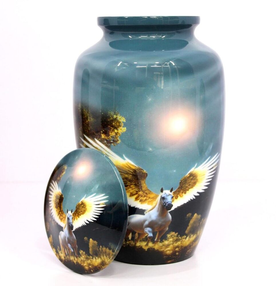Flying Horse Print Cremation Urn for Adult Ashes - Metal Funeral Urns wholesale Supplies