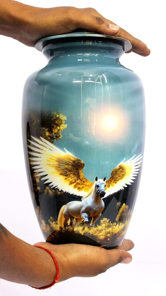 Flying Horse Print Cremation Urn for Adult Ashes - Metal Funeral Urns wholesale Supplies
