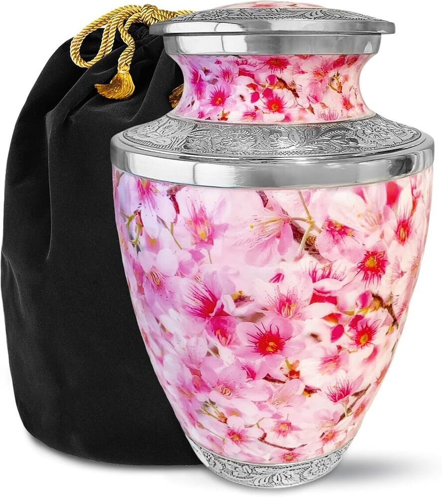 Cherry Blossoms Metal Adult Cremation Urn for Ashes