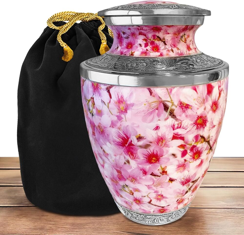 Cherry Blossoms Metal Adult Cremation Urn for Ashes