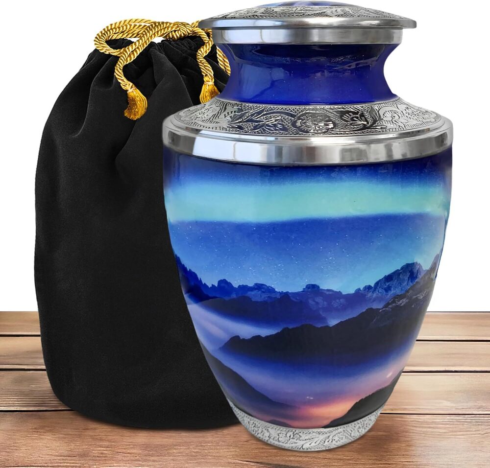 Mountain View Metal Adult Cremation Urn for Ashes Large Size Testi Shaped Funeral Urns Wholesale Supplies
