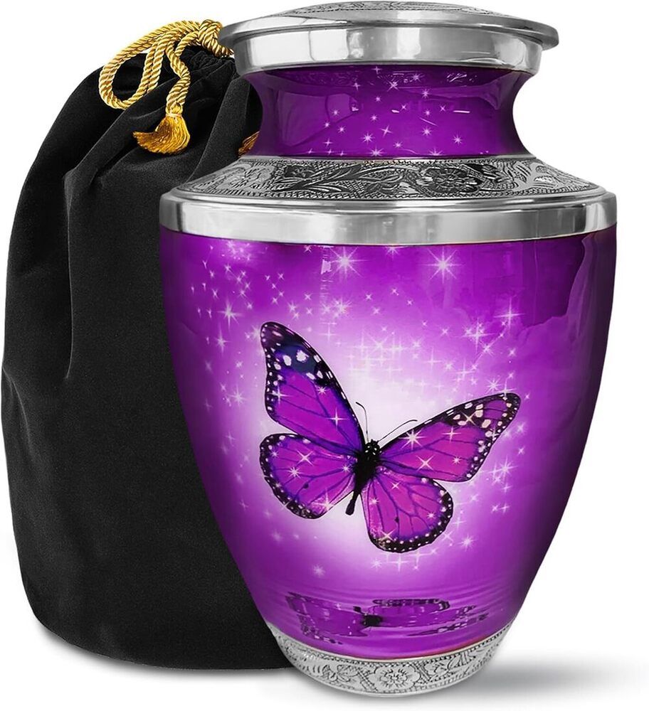 Purple Butterfly Metal Adult Cremation Urn for Ashes